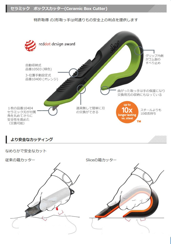 Slice(スライス):ボックスカッター刃先調整固定式 10400 怪我のリスク