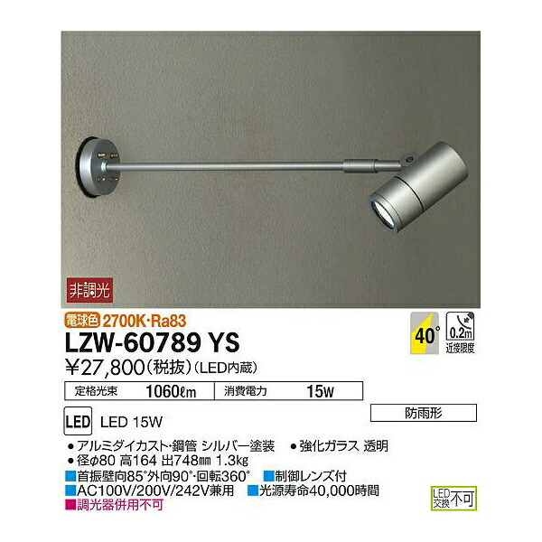 【メーカー直送】大光電機 LEDアウトドアスポットライト LZW-60789YS