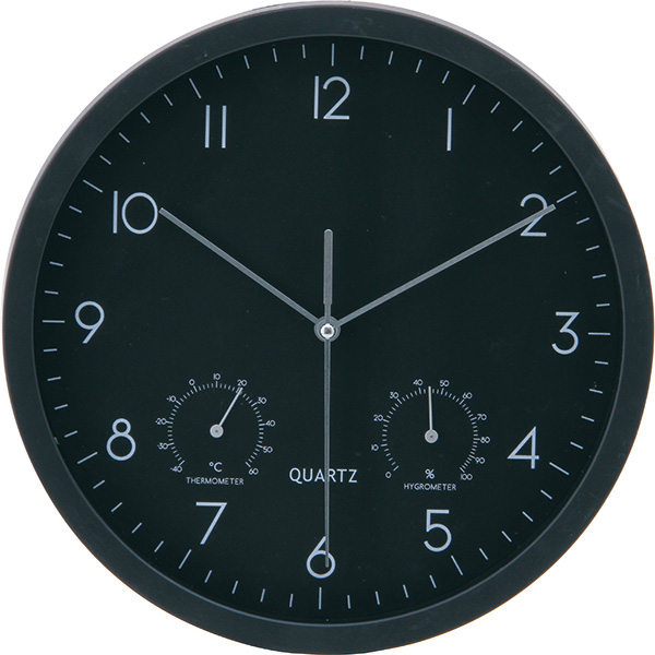 【地域制限有】【メーカー直送】不二貿易 掛時計温湿度計付　ベゼル　Φ25cm　BK 00026333