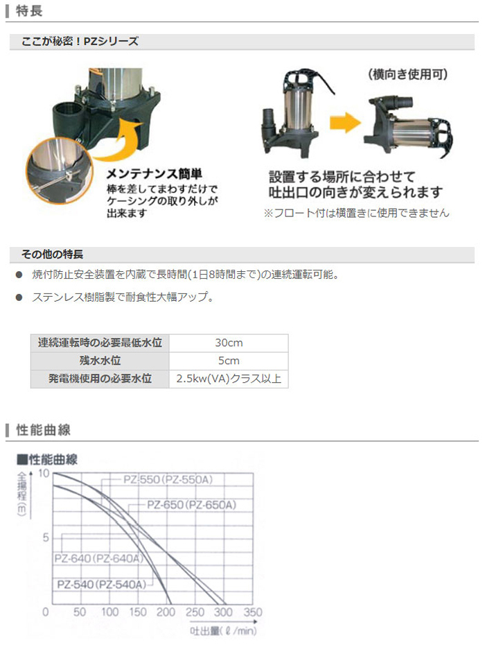 工進(KOSHIN):＜工進認定店＞ポンスター 汚物用水中ポンプ (50Hz) PZ