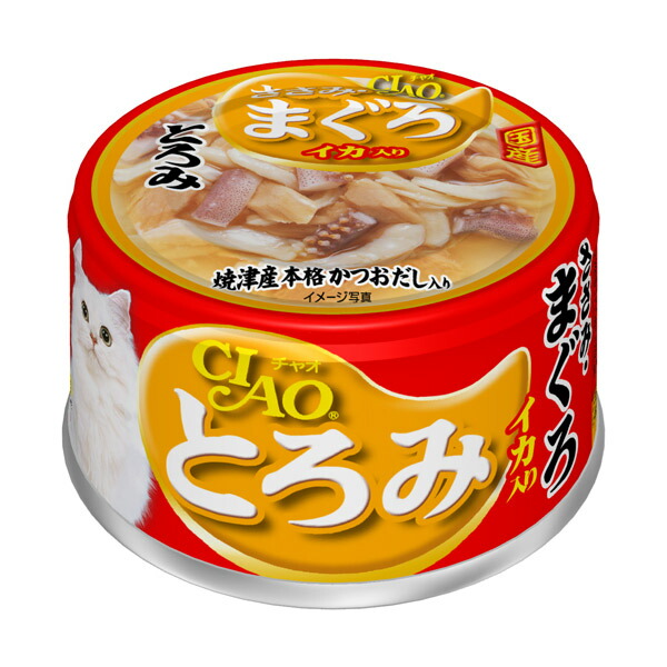 いなばペットフード:チャオとろみささみまぐろイカ80g A-53 猫 ウェット ウェットフード キャットフード 缶 缶詰 猫缶 ささみ・まぐろ