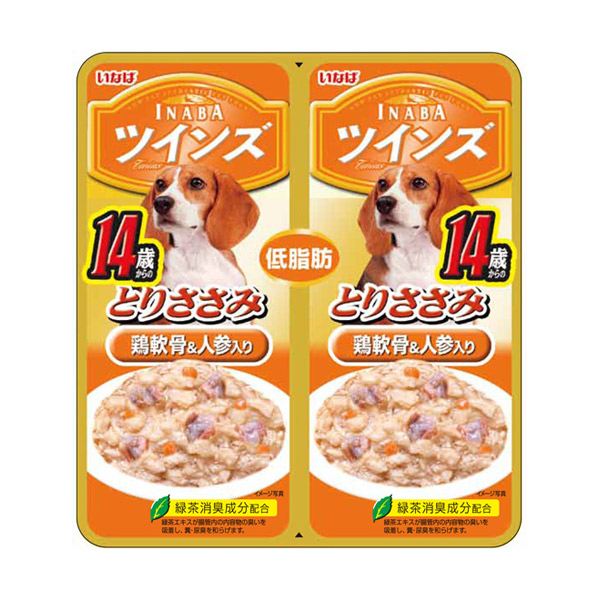 いなばペットフード:ツインズ 14歳からのとりささみ 鶏軟骨&amp;人参入り 40g (2袋入) TW-06 犬 フード ウェット ドッグフード レトルト