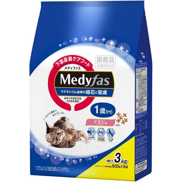 ペットライン:メディファス 1歳から チキン味 3kg (500g×6) 4902418069142 ペットフード キャットフード メディファス