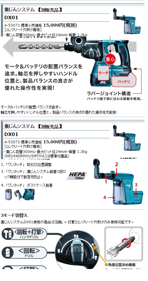 makita(マキタ):24ミリ充電式ハンマドリル HR244DZK 電動工具 DIY