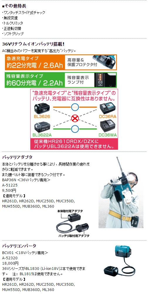 makita(マキタ):26ミリ充電式ハンマドリル HR262DRDX 電動工具 DIY 88381627276 HR262DRDX :mkt- hr262drdx:イチネンネット - 通販 - Yahoo!ショッピング