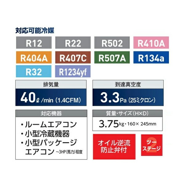 イチネンTASCO (タスコ):小型ツーステージ真空ポンプ TA150SW 空調工具 真空ポンプ ポンプ TA150SW | イチネンTASCO | 01