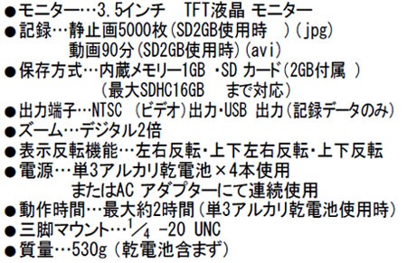 イチネンTASCO (タスコ):SDカード記録内視鏡 本体 TA418F