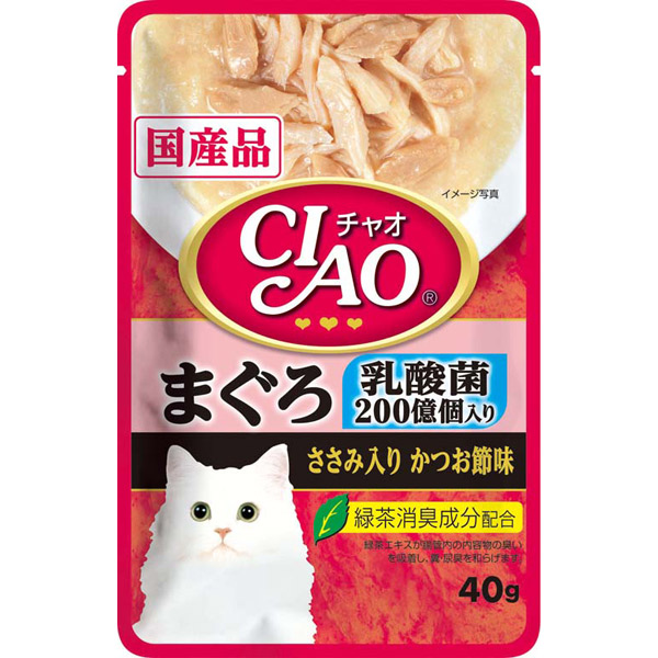 いなばペットフード:CIAOパウチ 乳酸菌入り まぐろ ささみ入りかつお節味 40g IC-301 猫 フード ウェット キャットフード パウチ