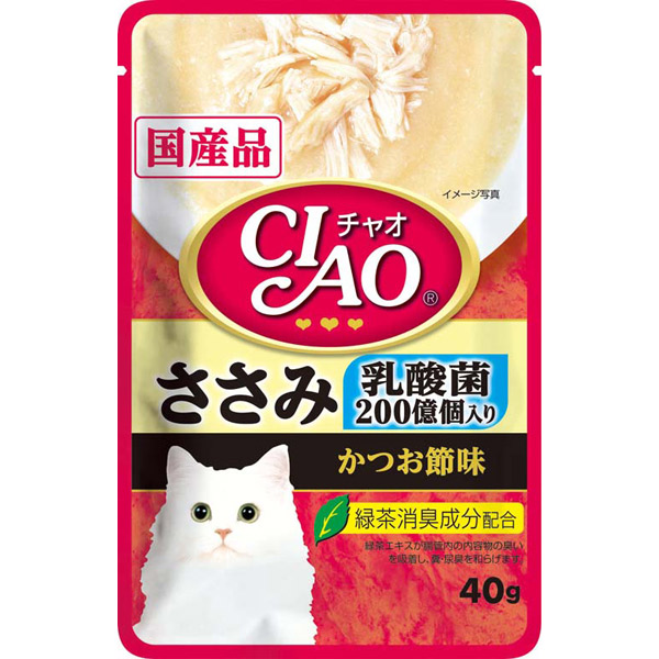 いなばペットフード:CIAOパウチ 乳酸菌入り ささみ かつお節味 40g IC-302 猫 フード ウェット キャットフード パウチ レトルト