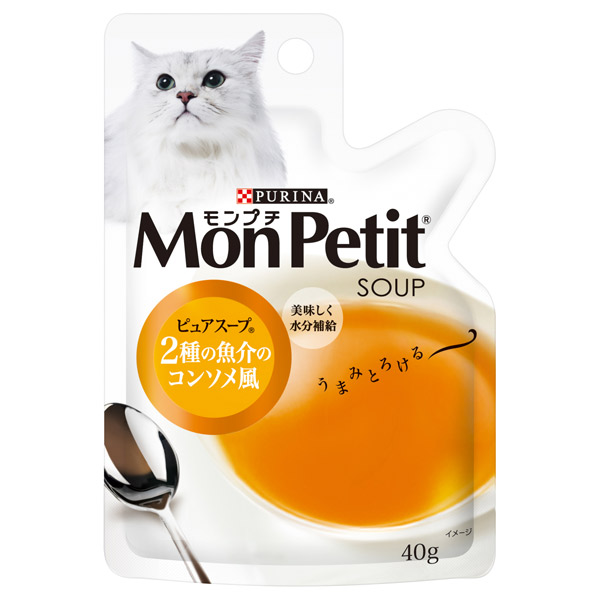 ネスレ日本:モンプチスープ (ピュアスープ) 2種の魚介のコンソメ風 40g 4902201205689 猫 フード ウェット パウチ レトルト