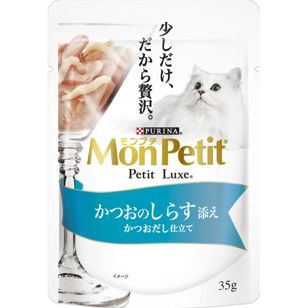 ネスレ日本:モンプチ プチリュクスパウチ かつおのしらす添え かつおだし仕立て 35g 4902201207706 猫 フード ウェット パウチ