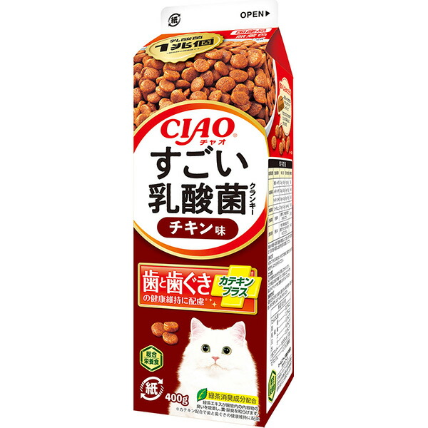 いなばペットフード:CIAO すごい乳酸菌クランキー牛乳パック チキン味 400g 4901133735349 乳酸菌とカテキン配合！