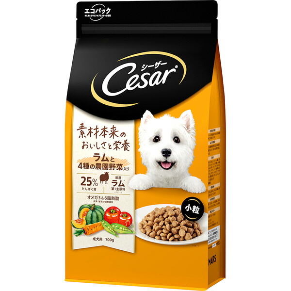 マースジャパンリミテッド:シーザードライ 成犬用 ラムと4種の農園野菜入り 小粒 700g 4902 ...