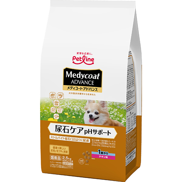ペットライン:メディコートアドバンス 尿石ケア pHサポート 1歳から 2.5kg(500g×5) 345510