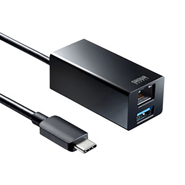 サンワサプライ USB Type-Cハブ付き ギガビットLANアダプタ USB-3TCH33BK