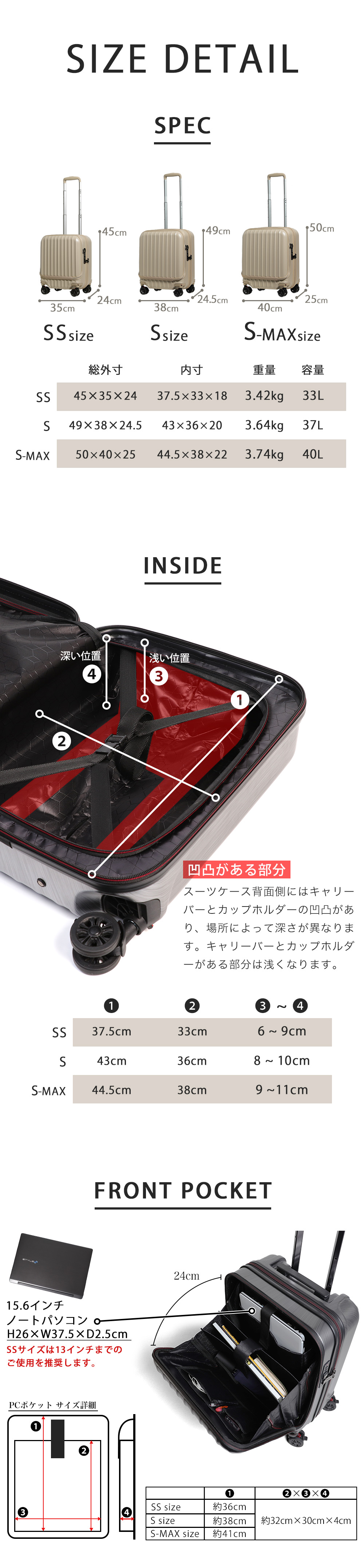 スーツケース キャリーケース 機内持ち込み フロントオープン Sサイズ 