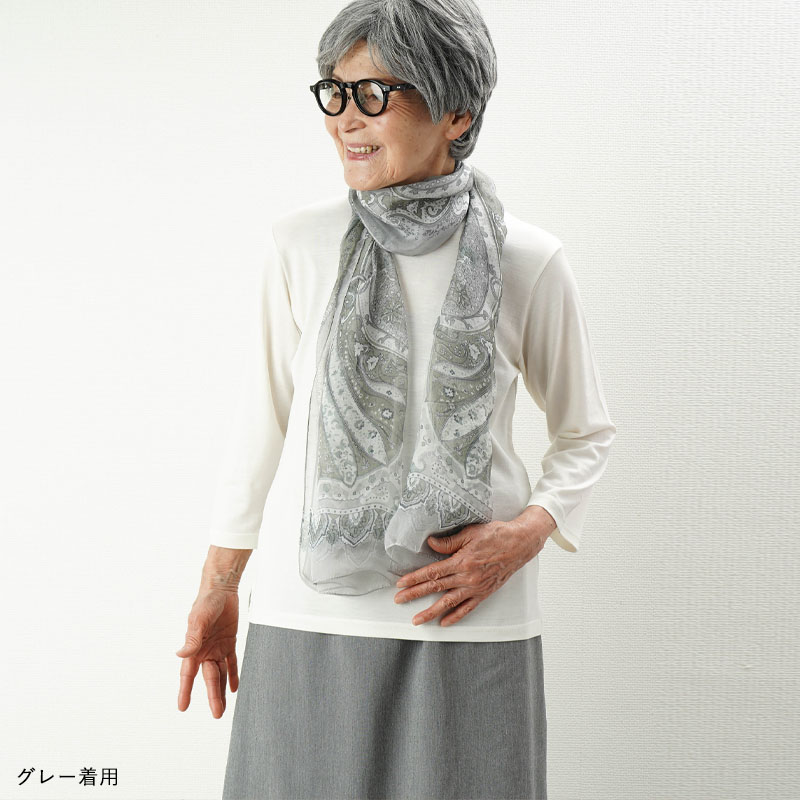 ストール 大判 シルク100% ペイズリー柄 春夏 シニアファッション 70代 80代  婦人 レディース おばあちゃん服 母の日 プレゼント｜cocowaku｜03