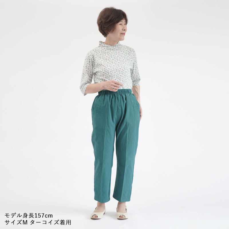 シニアファッション tシャツ 5分袖 シルク セットアップ 中華風 シニア 高齢者 レディース ブラウス ワイドパンツ パンツドレス 綿麻 シルクコットン五分袖カットソー