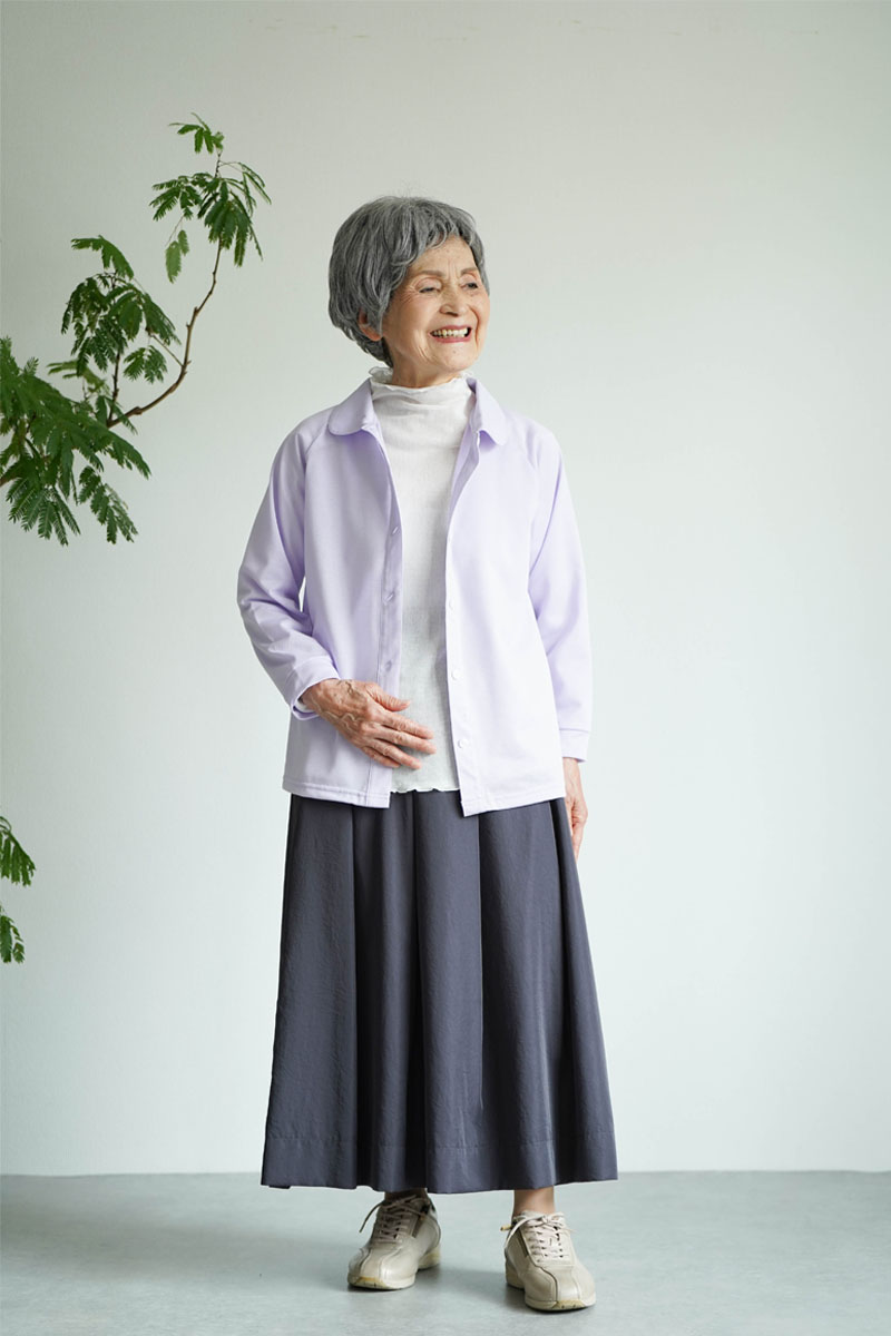 シニアファッション 80代 おしゃれ レディース 日本製 婦人 ラグラン長袖 前開きポロシャツ 誕生日 プレゼント シニアファッション 80代 おしゃれ レディース 日本製 婦人