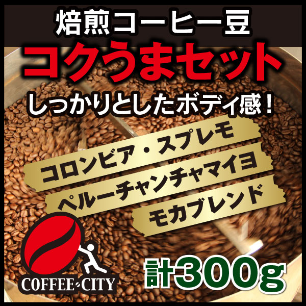 お試し ポイント消化 コーヒー豆 送料無料 コクうまセット コロンビア ペルー モカブレンド 各100g ゆうパケット発送 日時指定できません  最大77％オフ！