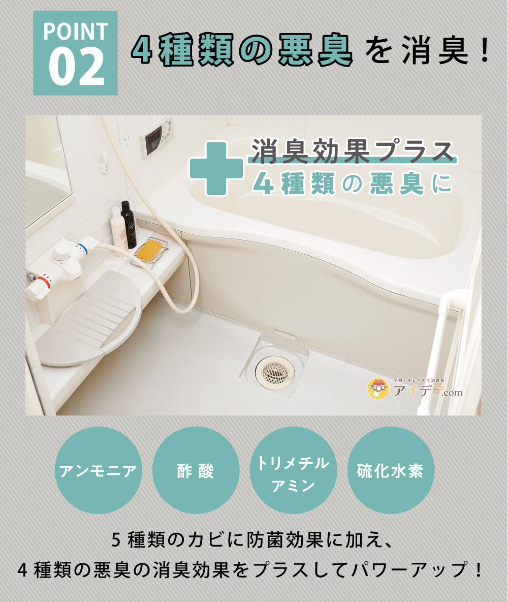 パワーバイオお風呂の排水口きれい:4種類の悪臭を消臭