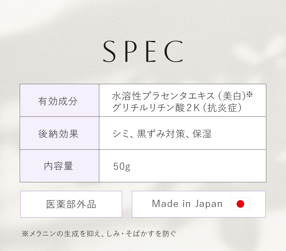 薬用ホワイトニングクリーム シミレスモイスティ:スペック