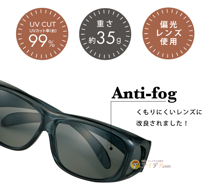くもりにくい偏光オーバーグラス:Anti-fog