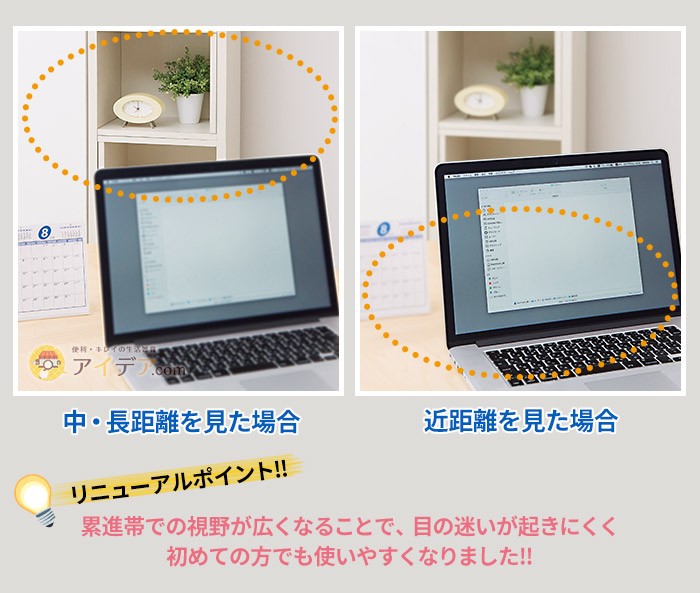 累進帯での視野が広くなることで、目の迷いが起きにくく初めての方でも使いやすくなりました!!
