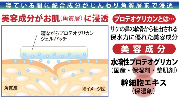 寝ながらプロテオグリカンジェルパッチ：寝ている間に配合成分がじんわり角質層まで浸透