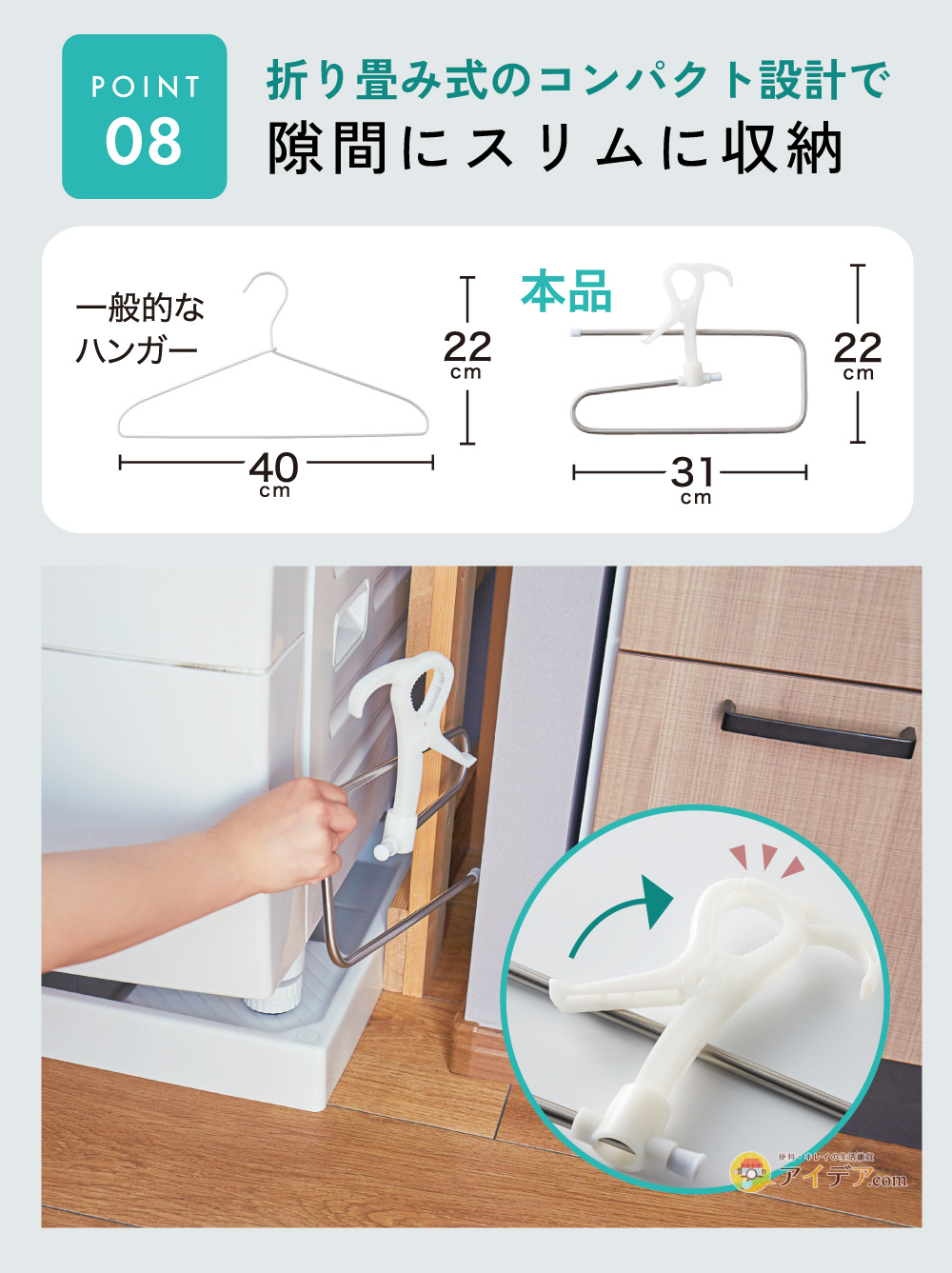 隙間にスリムに収納