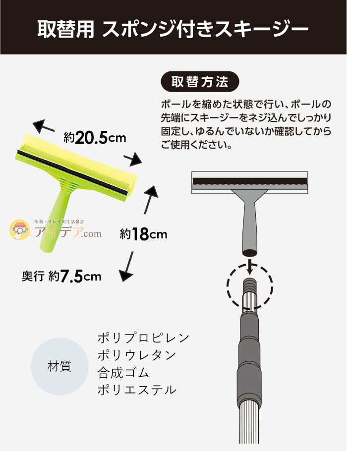 取り替え用スポンジ付きスキージー