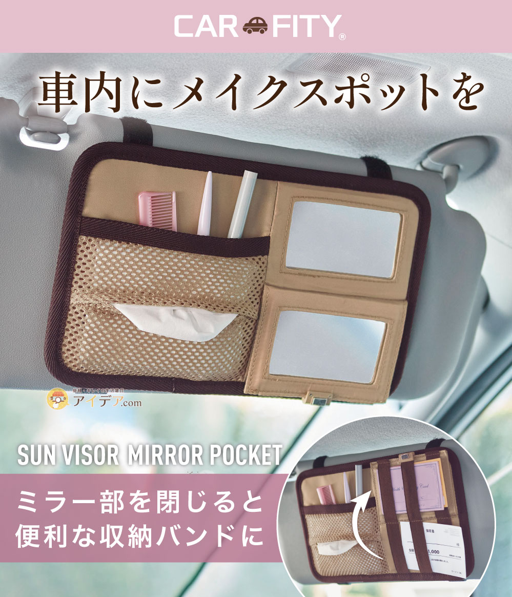 ミラー付きサンバイザーポケット サンバイザー収納 サンバイザー