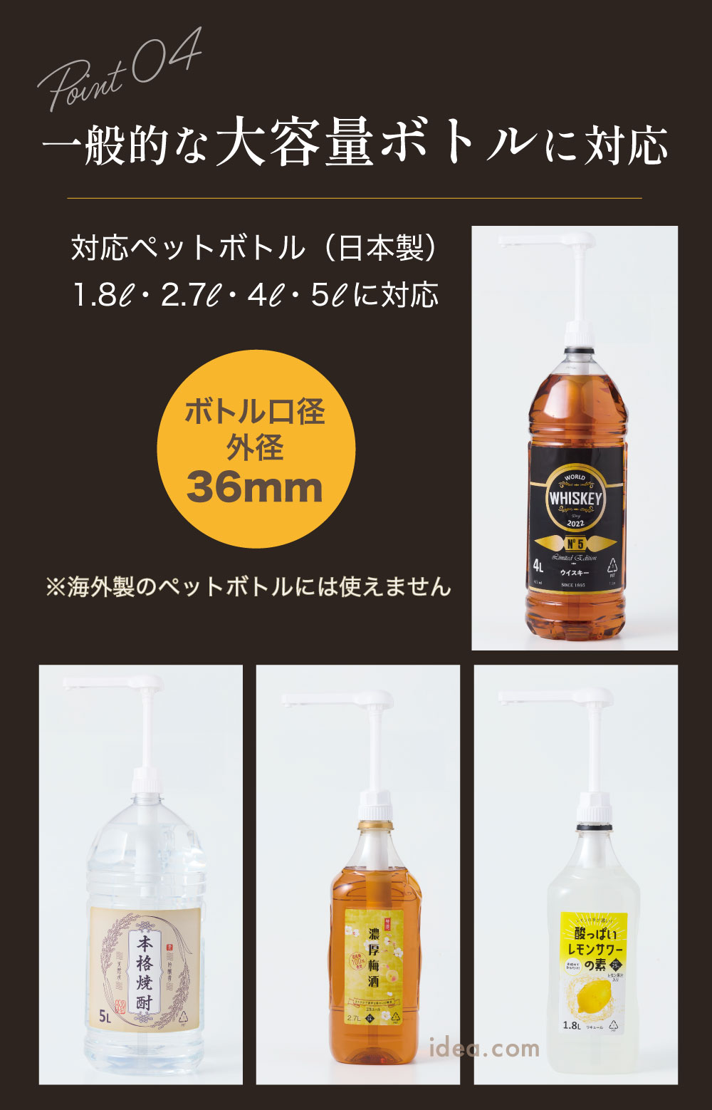 一般的な大容量ボトルに対応