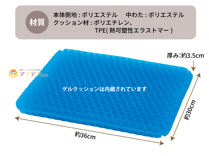 腰を包むゲルクッション:サイズ