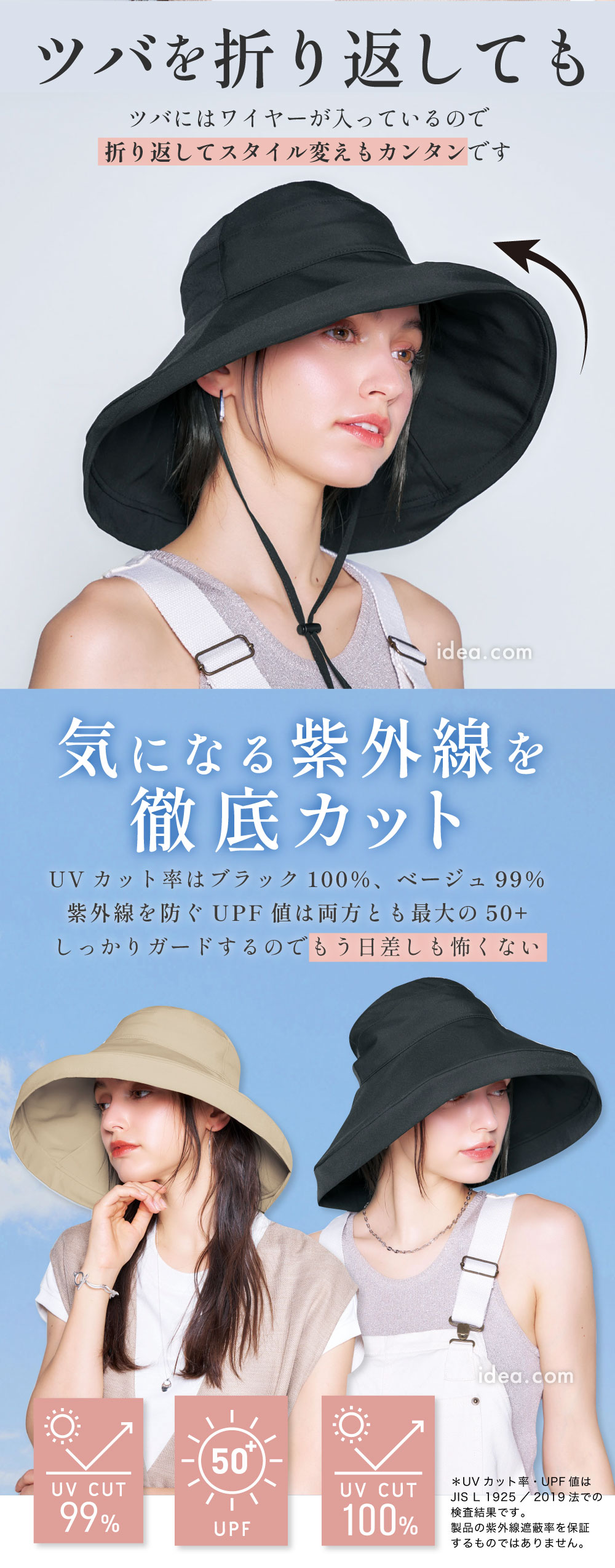 ツバを折り返しても