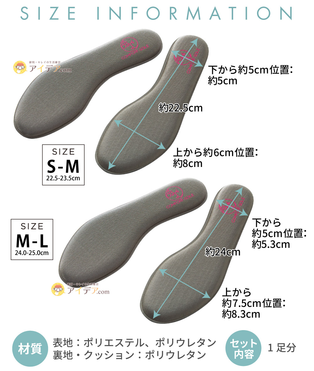 SLARIS美脚コンフォートソール:サイズ