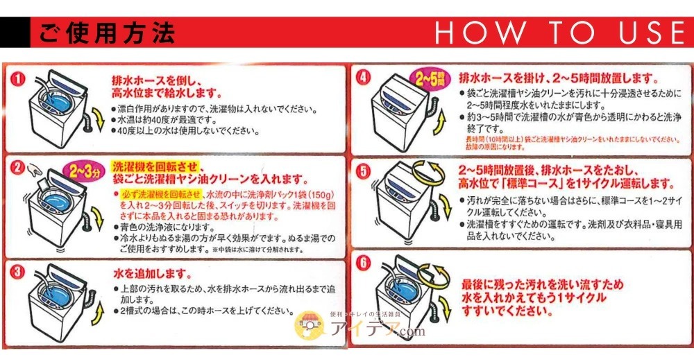 袋ごと洗濯槽ヤシ油クリーン（4回分）:ご使用方法