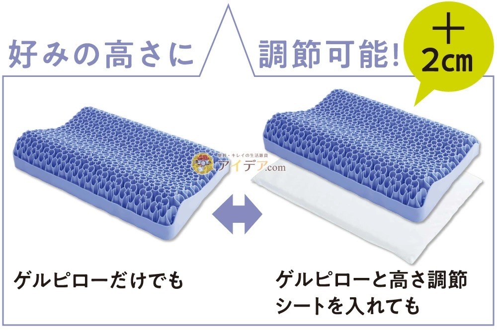 高さが変わる ゲルウェーブピロー:好みの高さに調節可能