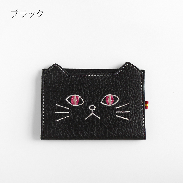 _ 母の日ラッピング 本革 猫カードケース 名刺入れ ICカード 定期入れ