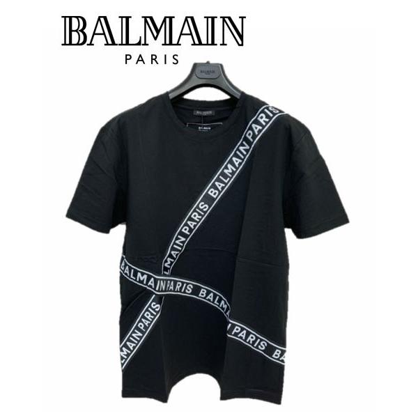 BALMAIN バルマン メンズ Tシャツ ブラック 黒 BA12787 半袖 ブランド ロゴ オシ...