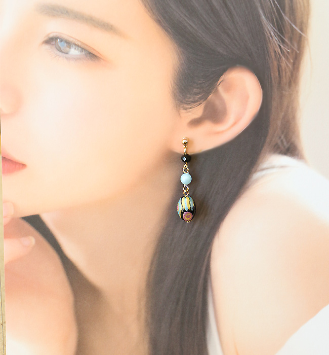 とんぼ玉 トンボ玉 大ぶり ロング イヤリング ガラス玉 和柄 風鈴 浴衣