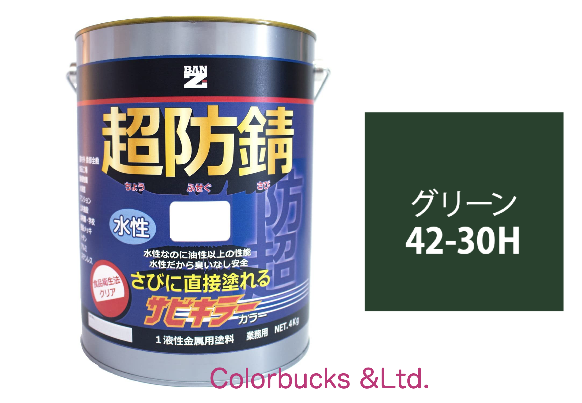 サビキラーカラー グリーン 4kg 超防錆 水性防錆塗料  BAN-ZI｜colorbucks