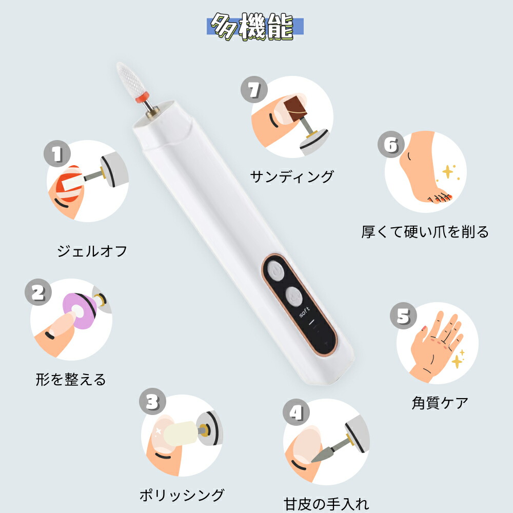 ネイルマシン ネイルケア 充電式 電動 コードレス 角質除去 爪削り