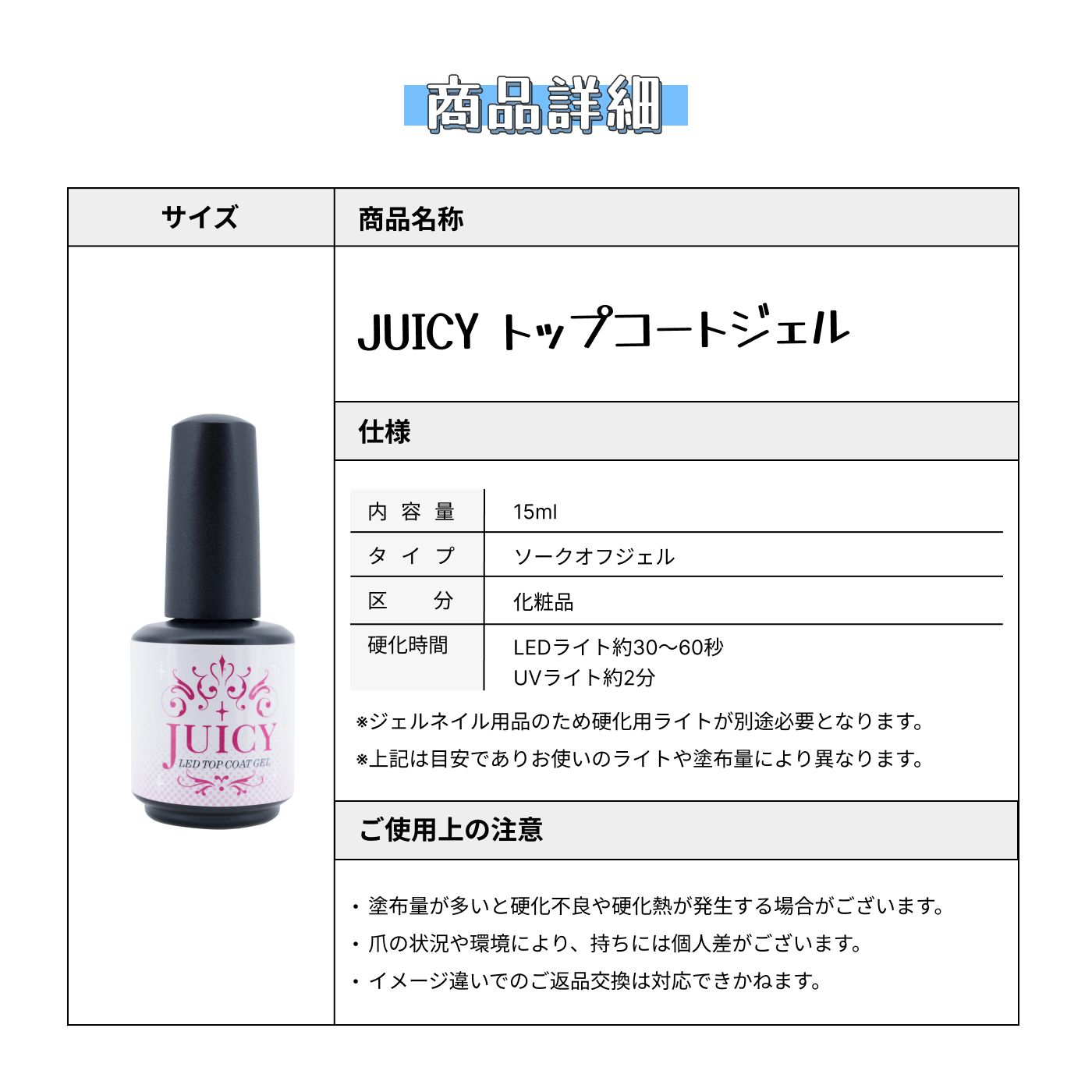 ジェルネイル トップコートジェル 革命的ノンワイプトップジェル LED