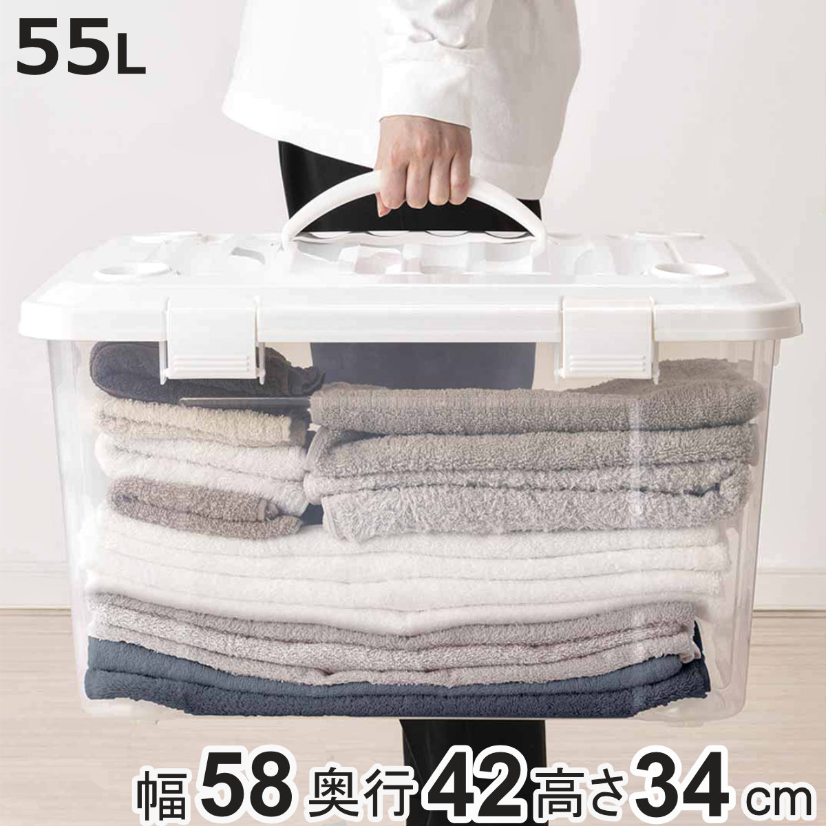 天馬 収納ボックス 幅58×奥行42×高さ34cm フタ付き 持ち手付き