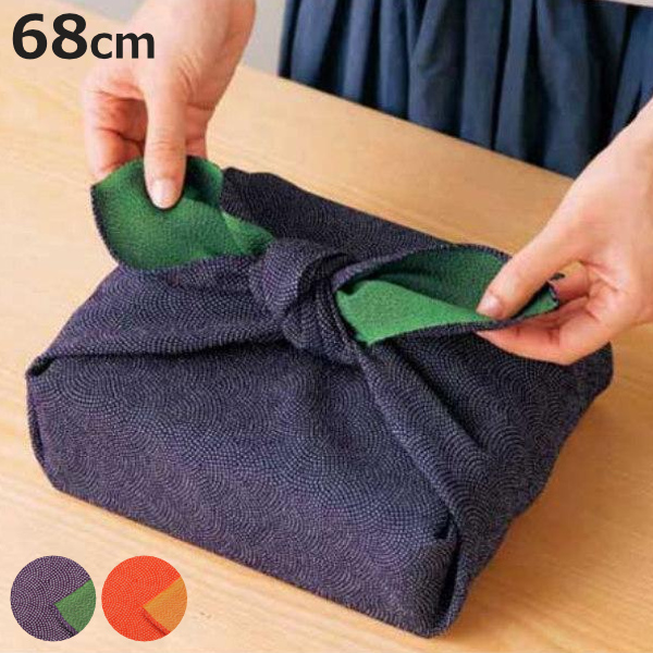 風呂敷 二巾 7号 正絹 ちりめん 68cm 中判 （ 友禅 両面染め 鮫小紋 紫 緑 重箱 包み  ...