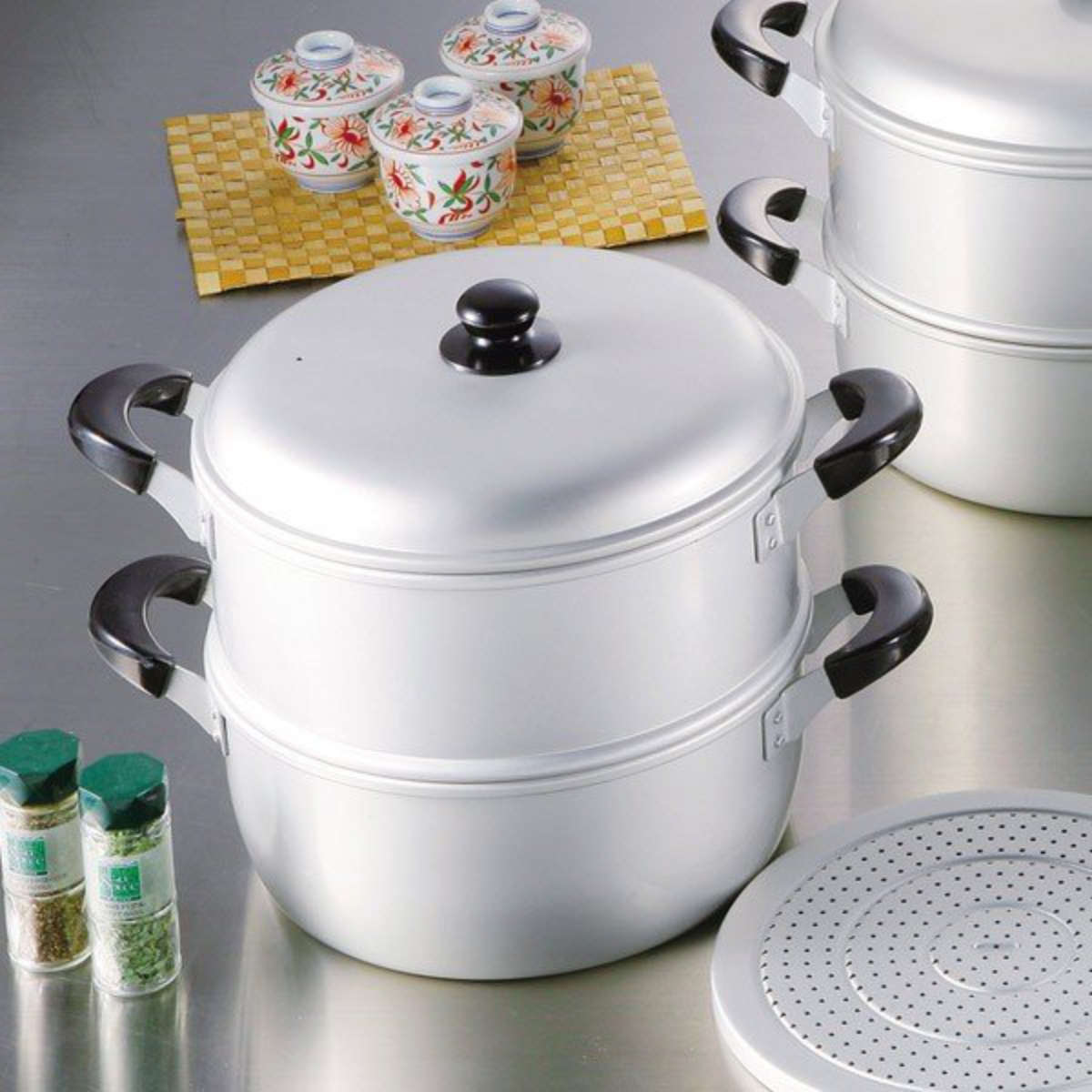 パール金属 アルミ2段蒸し器 30cm ニューセレット ガス火専用 もち米2