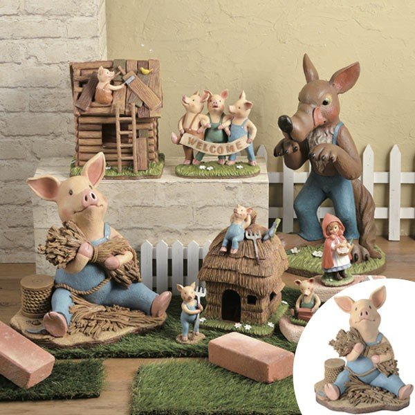 ガーデンオーナメント 3匹のこぶた 大 木 （ 置物 飾り オーナメント