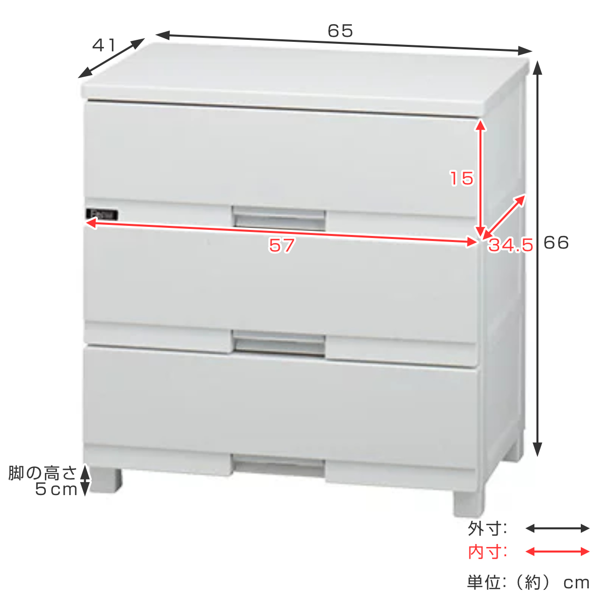 チェスト フィッツプラス プレミアム 3段 幅65×奥行41×高さ66cm FP6503 （ プラスチック 引き出し 日本製 完成品 タンス 収納 衣類収納 Fits フィッツ ）の画像