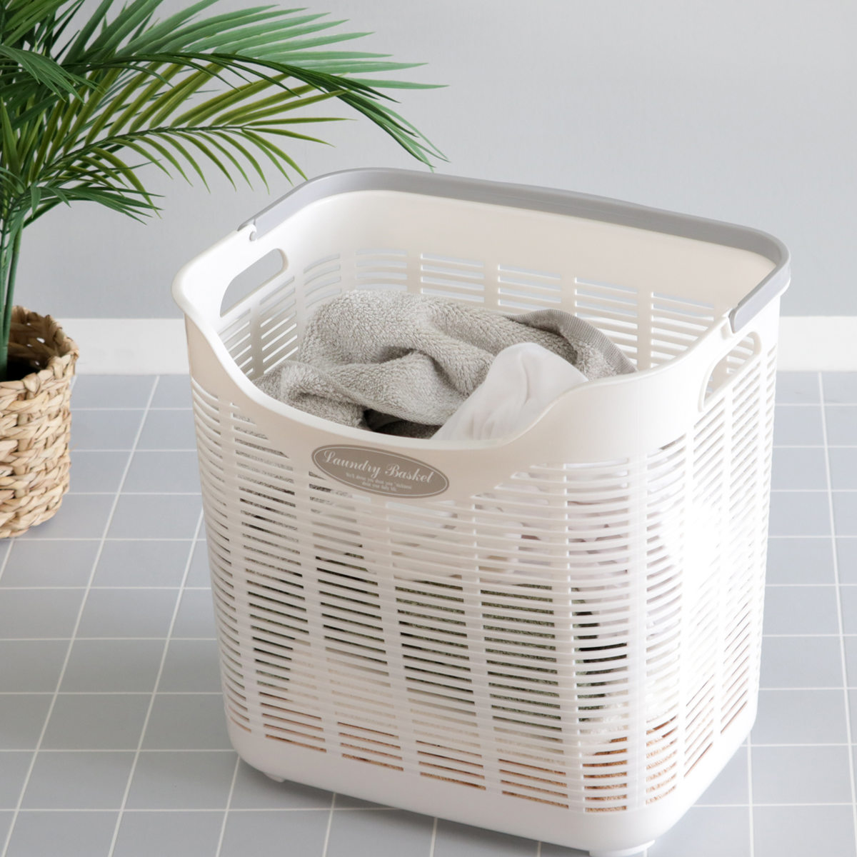 サンコープラスチック ランドリーバスケット バスマット干し付き 2段